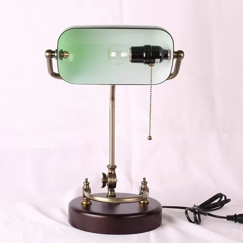 Vista 6 de Lámpara de banco antigua, lámpara de escritorio retro, pantalla de cristal verde hecha a mano, lámpara de escritorio de metal ajustable, lámpara