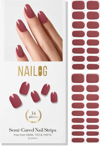 Vista 12 de NAILOG - Tiras de uñas de gel semicuradas 34 piezas Compra 2 y obtén 1 lámpara ultravioleta Calcomanías de esmalte de uñas duraderas con acabado