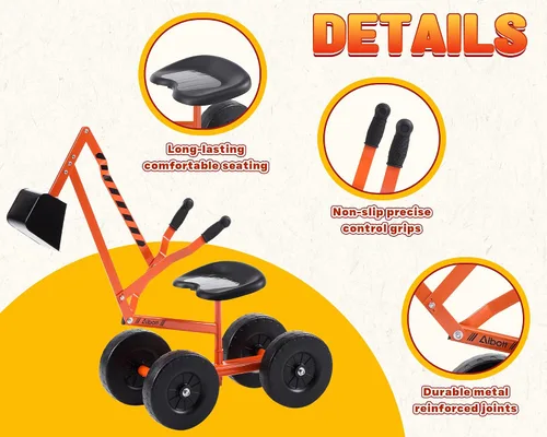 Vista 6 de Albott Excavadora de arena manejable con grúa de juguete que funciona con ruedas de 8 pulgadas y asiento giratorio de 360° (naranja)