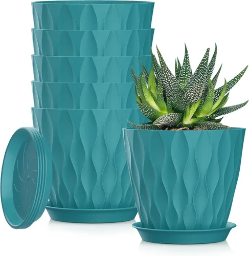 Vista 11 de Macetas SQKH de 4 pulgadas, juego de 6 macetas de interior, macetas con agujeros de drenaje y bandejas para orquídeas, violetas, suculentas, hierbas