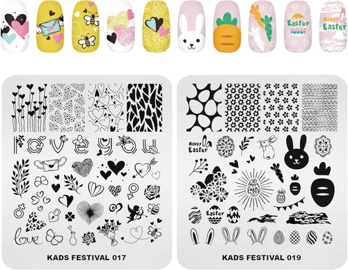 Vista 2 de KADS 10 piezas de placas de estampado de uñas, plantillas de arte de uñas, herramienta de bricolaje, corazón, conejo, flor, helado, parapente