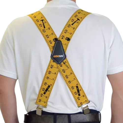 Vista 4 de AISENIN Tape Measure Suspenders for Men 2 Wide X-Back Work Suspenders Elastic Adjustable