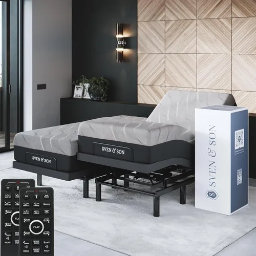 Vista 8 de Sven & Son Bliss Base de Cama Ajustable Solo Armazón, Elevación de Cabeza y Pies, Soporte Lumbar, Inclinación de Cabeza-Almohada, Masaje, Luces