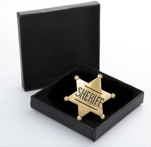 Vista 5 de Insignias del sheriff de marca, insignia del sheriff del metal para las niñas y adultos, insignia del chaleco de la policía occidental, insignia