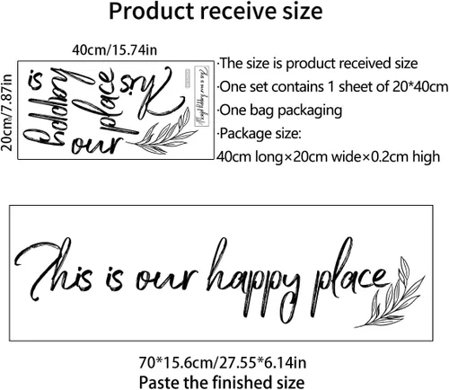 Vista 2 de Calcomanías de pared para sala de estar con texto en inglés "This is Our Happy Place" (This is Our Happy Place), calcomanía de pared con frase
