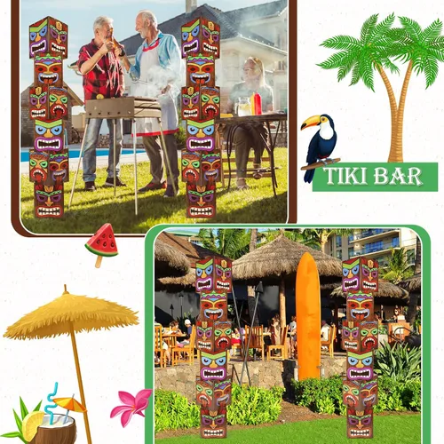 Vista 6 de 12 piezas de decoración de fiesta Luau Tiki Totem Pole Decor Columna Card Stock 68.8 pulgadas de altura tres dimensiones para fiesta de cumpleaños