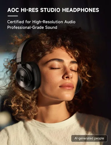 Vista 2 de AOC Auriculares con cable, auriculares con monitor de estudio de DJ sobre la oreja con tiempo de reproducción de 72 horas, conector de 0.138