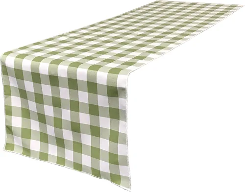 Vista 7 de LA Linen Camino de mesa a cuadros de doble cara, 14 x 108 pulgadas, verde cazador y blanco