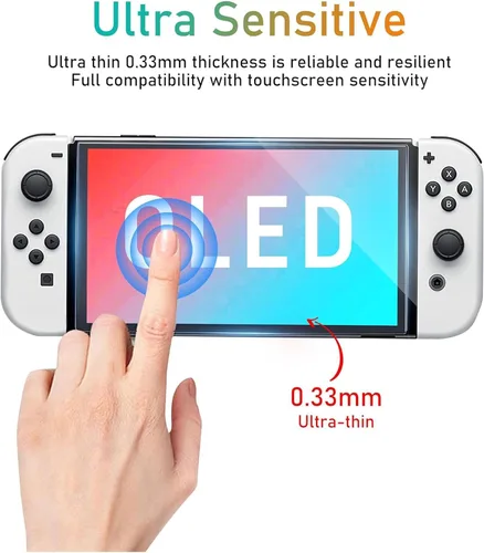 Vista 6 de Paquete de 3 protectores de pantalla de vidrio templado premium compatibles con Switch OLED
