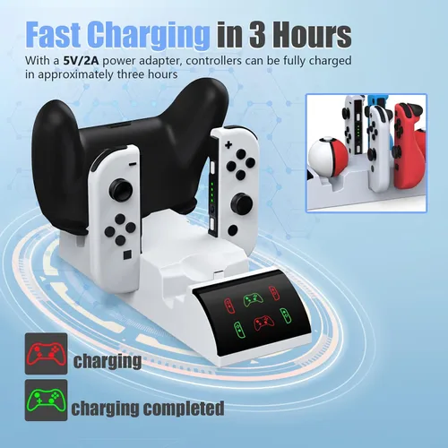 Vista 3 de Soporte organizador de juegos Switch y base de carga para Nintendo Switch & Switch OLED Joy-ConsPro Controller - Kit de accesorios de soporte