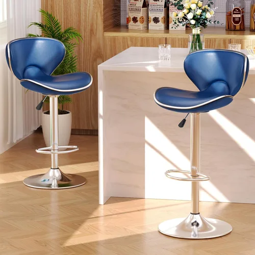 Vista 12 de Juego de 2 taburetes de bar, taburetes de bar giratorios ajustables para mostrador de cocina, silla de bar moderna de cuero PU de altura