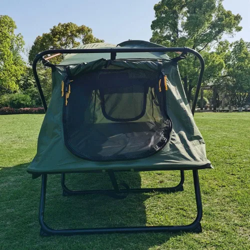 Vista 3 de Tienda de campaña plegable fuera del suelo impermeable camping cama de dormir con cubierta de lluvia