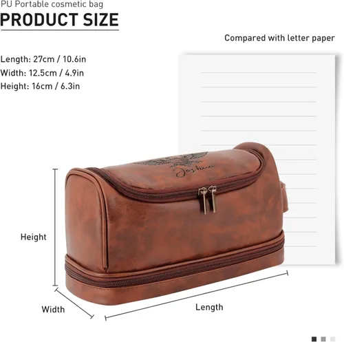 Vista 2 de Neceser de cuero personalizado para hombres, bolsa de viaje hecha a mano para marido, novio, papá, cumpleaños, aniversario, boda, padrinos de boda