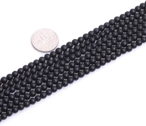 Vista 3 de Cuentas espaciadoras redondas de ágata negra esmerilada mate mate de 0.157 in para fabricación de joyas de 15 pulgadas