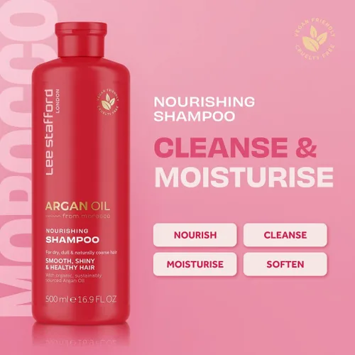 Vista 2 de Lee Stafford Champú hidratante Colección de aceite de argán – Lo mejor para el cabello teñido y opaco para reparar e hidratar para un brillo suave