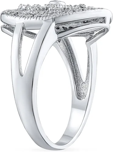 Vista 14 de Anillo de compromiso de plata de ley 925 personalizable con halo de corona ovalada de 5 a 7 quilates con circonita cúbica simulada de zafiro azul