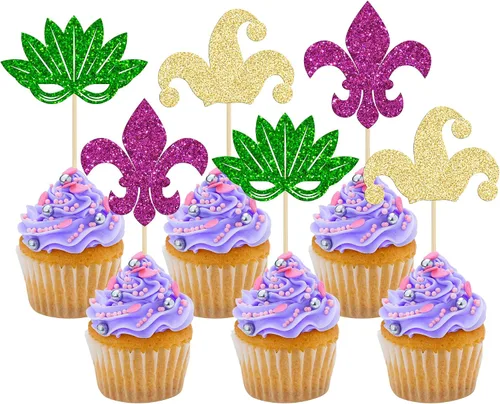 Vista 11 de 24 máscaras de mascarada, adornos para cupcakes, color negro y dorado con purpurina para despedida de soltera, para fiestas de cumpleaños, fiestas