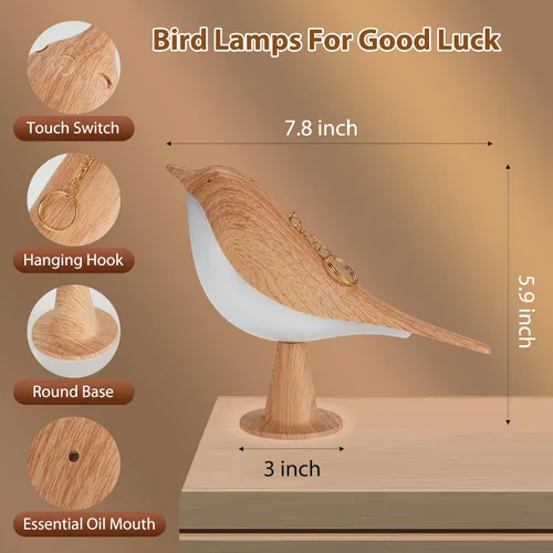 Vista 7 de Lenporl 2 Pack de lámparas de mesa LED con diseño de pájaro, lámparas de aroma con sensor táctil recargable, con 3 niveles de brillo, ABS regulable