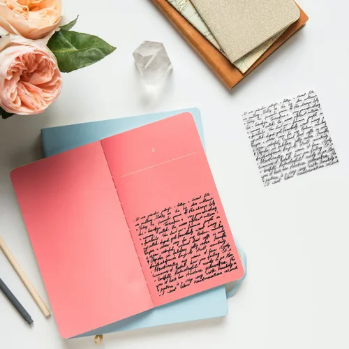 Vista 2 de SUPVOX Sellos transparentes de silicona con letras de palabras y fondo, sellos para hacer tarjetas de diario, álbum de fotos, álbumes de recortes