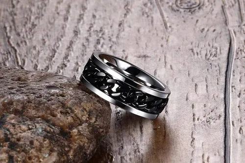 Vista 6 de MMTTAO Men's Spinner Fidget Chain Ring Rotation Anxiety Relief Wedding Band for Men Women Stainless Steel Intertwine Ring Motorcycle Biker Bicycle