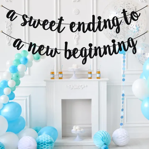 Vista 3 de Cartel de "Un dulce final a un nuevo comienzo", "The Adventure Begins", decoración de boda, baby shower, jubilación, graduación, fiesta, purpurina