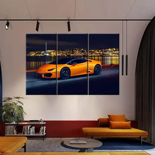 Vista 107 de Arte de pared de auto deportivo rojo para sala de estar, arte de pared de lienzo de súper auto genial, imágenes pósters, 3 piezas, arte moderno