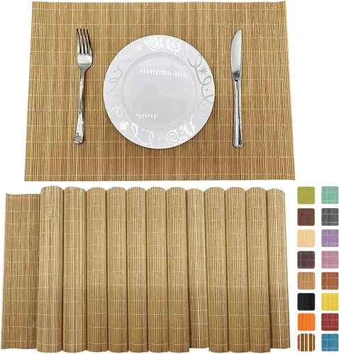 Vista 8 de Juego de 8 manteles individuales de bambú para sushi, estilo japonés, antideslizantes, de bambú, lavables, resistentes al calor, para comedor