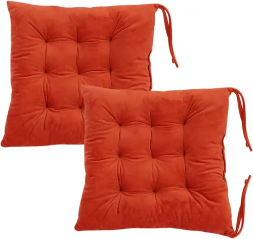 Vista 30 de Juego de 2 cojines para sillas de comedor con lazos, almohadilla antideslizante para silla de cocina para interior y tapete de asiento de comedor