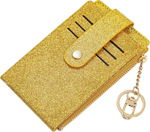 Vista 19 de Tarjetero delgado con bloqueo RFID, billetera de bolsillo pequeño, con cremallera Keychian para monedero, monedero y tarjetero para mujeres y hombres