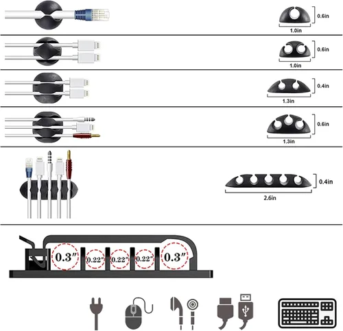 Vista 5 de ELII - Kit de gestión de cables de 300 piezas, 4 fundas para cables y 35 clips de cable