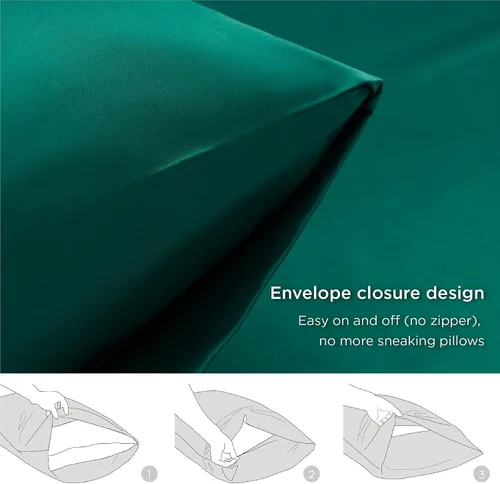 Vista 4 de Bedsure Juego de 2 fundas de almohada de satén, juego de 2 almohadas Bedsure tamaño Queen, juego de 2