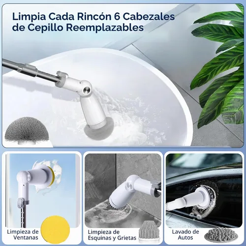 Vista 5 de Marchpower Limpiador eléctrico giratorio, cepillo de limpieza inalámbrico con 6 cabezales de cepillo reemplazables, 2 velocidades, mango desmontable