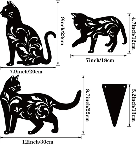 Vista 2 de URATOT Paquete de 3 estatuas de jardín de metal para gatos, silueta de gato negro, estacas decorativas para jardín al aire libre, estatuas