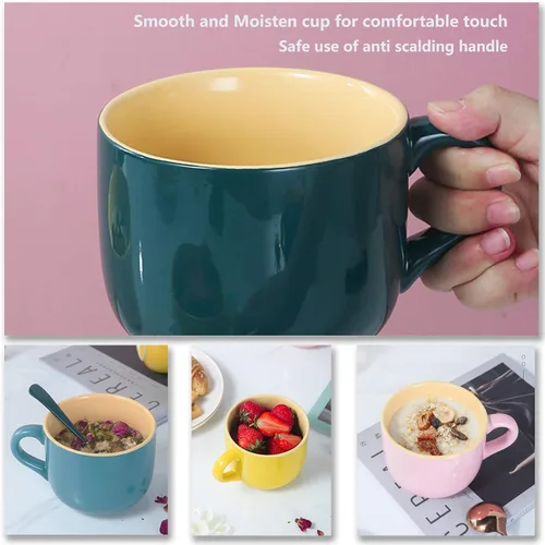 Vista 5 de TeenFighter Taza grande de porcelana de avena - 23 onzas (680mL) Taza de café ancha, taza para el desayuno y tazón de sopa, apta para microondas