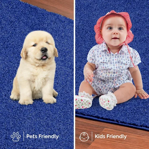 Vista 6 de Ambiant Alfombras de color sólido aptas para mascotas, color azul neón, hexagonal de 2 pies, para interiores, resistentes a las manchas, perfectas
