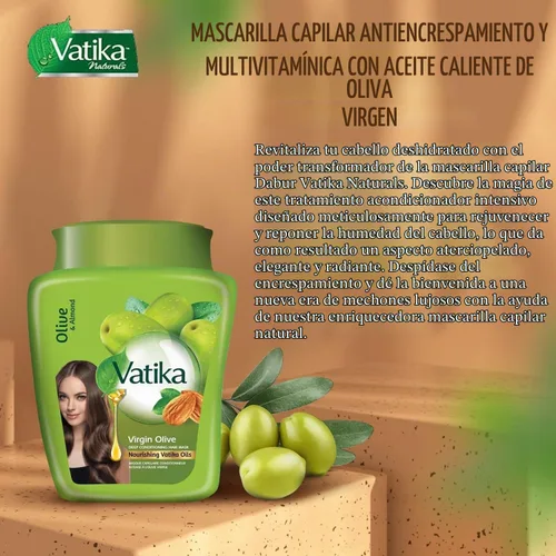 Vista 3 de Dabur Vatika Deep Conditioning (Oliva) Mascarilla capilar (para cabello seco, opaco y sin vida) 17.64 oz