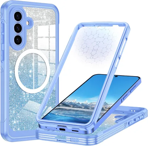 Vista 12 de Hekodonk Funda magnética para Galaxy A17 5G, [compatible con Magsafe] [Protector de pantalla de vidrio templado integrado] [tarjeta con purpurina]