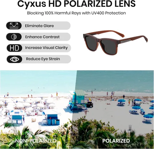 Vista 3 de Cyxus 2024 Polarized Rectangular Sunglasses Men Square UV Protection Fashion TR Frame Male Shades 1001N34