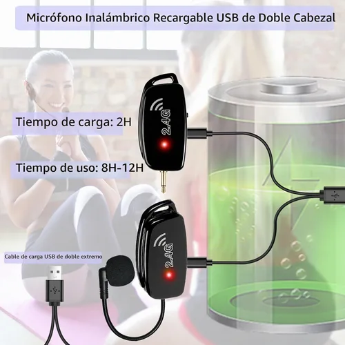 Vista 2 de Auriculares de Micrófono Inalámbrico MIC: 2.4G Micrófono de Cabeza Inalámbrico y Micrófono de Mano 2 en 1 - Rango de 160 Pies con Enchufe de 1/8