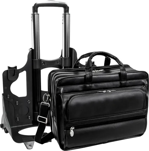 Vista 4 de McKleinUSA, P Series, Franklin, cuero vacuno de grano superior, cuero de 17 pulgadas, maletín para portátil con ruedas desmontables, color negro