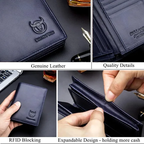Vista 6 de BULLCAPTAIN Cartera plegable de cuero genuino de gran capacidadtitular de la tarjeta de crédito para los hombres con 15 ranuras para tarjetas