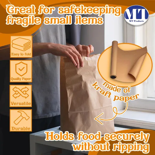 Vista 4 de MT Products Bolsas de papel kraft de 8 libras. Bolsas de almuerzo de papel desechables perfectas para ir de compras - Paquete de 100