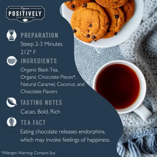 Vista 2 de Joy de coco y chocolate orgánico, bolsas de té de hojas sueltas, Positively Tea LLC. (453.5 g - 1 lb).
