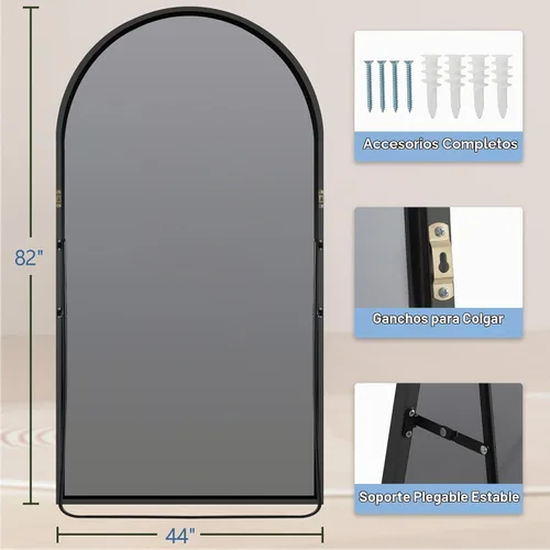 Vista 7 de MirrMuse Espejo arqueado de gran tamaño de longitud completa con soporte, 82 x 44 pulgadas, negro Arco negro