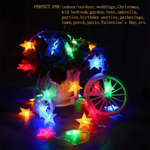 Vista 2 de Guirnalda de luces de estrellas que funcionan con pilas, 16.4 pies, 50 luces LED impermeables, luces de Navidad alimentadas por batería con 8 modos