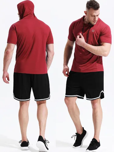 Vista 6 de NELEUS Paquete de 3 camisas de correr para hombre, camisetas atléticas de malla con capucha