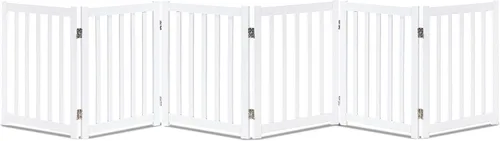 Vista 15 de LZRS Puerta para perros de madera independiente plegable de 2 paneles para interiores – Madera dura sólida de 24" de alto, puerta de seguridad