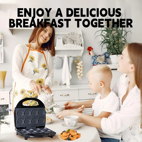 Vista 6 de Mini waflera, máquina antiadherente pequeña para hacer gofres con calentamiento rápido, hace 8 waffles, waflera para niños, solo tienes que añadir