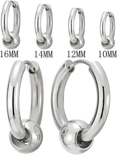 Vista 2 de Aretes de aro con bisagras de acero inoxidable para hombres y mujeres, 2 piezas