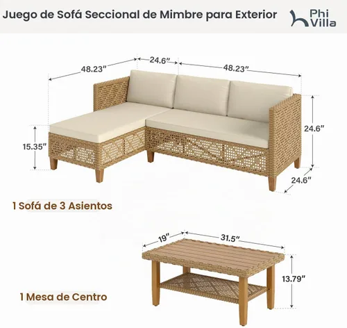 Vista 2 de PHI VILLA Sofá modular para exteriores, juegos de sofás pequeños